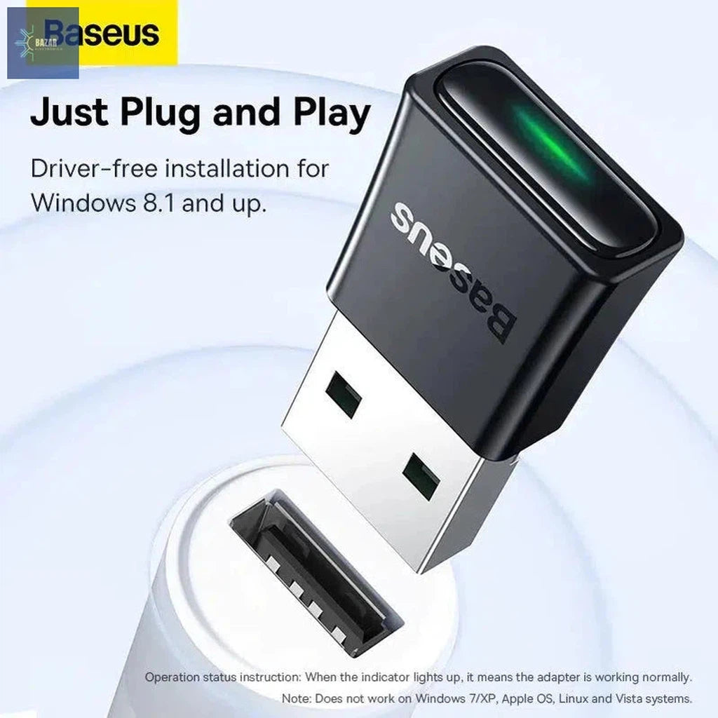 Adaptador USB Bluetooth 5.3 Baseus BA07: Conexión Inalámbrica Rápida y Estable para Audio y Dispositivos Múltiples-BAZAR ELECTRONICO-black-v5.3-BAZAR ELECTRONICO