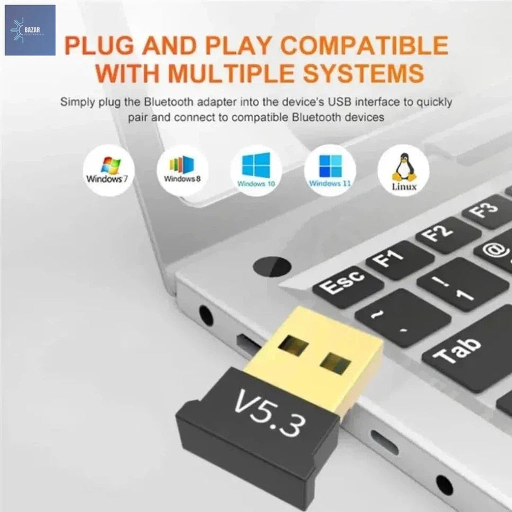 Adaptador USB Bluetooth 5.3: Conectividad Inalámbrica Rápida y Estable para PC y Portátiles-BAZAR ELECTRONICO-BAZAR ELECTRONICO