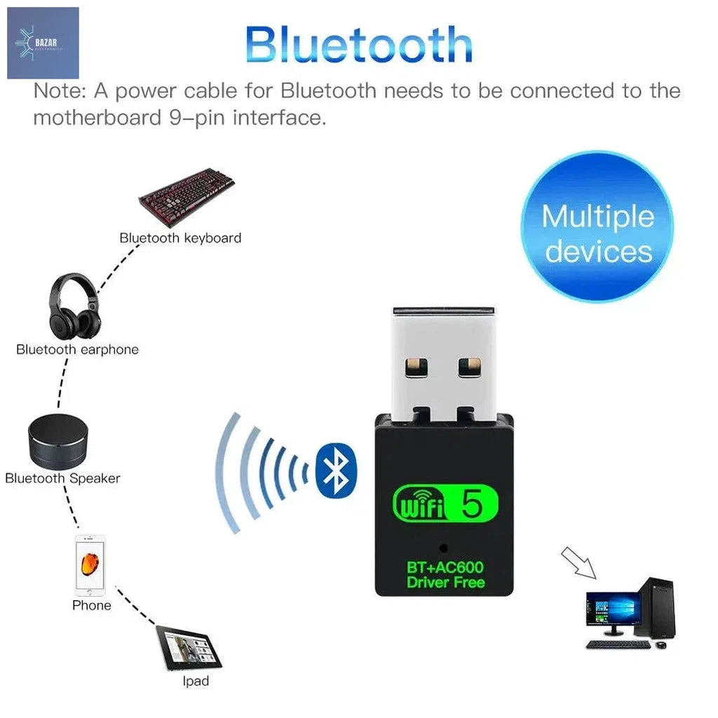 Adaptador USB WiFi y Bluetooth 2 en 1: Conexión Inalámbrica de Alta Velocidad y Emparejamiento Fácil-BAZAR ELECTRONICO-BAZAR ELECTRONICO