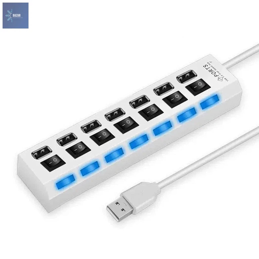 Adaptador USB de Alta Velocidad con 4/7 Puertos | Expande Conectividad con Control LED Individual-BAZAR ELECTRONICO-BAZAR ELECTRONICO