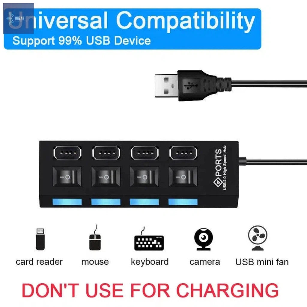 Adaptador USB de Alta Velocidad con 4/7 Puertos | Expande Conectividad con Control LED Individual-BAZAR ELECTRONICO-BAZAR ELECTRONICO