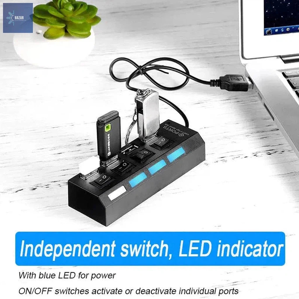 Adaptador USB de Alta Velocidad con 4/7 Puertos | Expande Conectividad con Control LED Individual-BAZAR ELECTRONICO-BAZAR ELECTRONICO