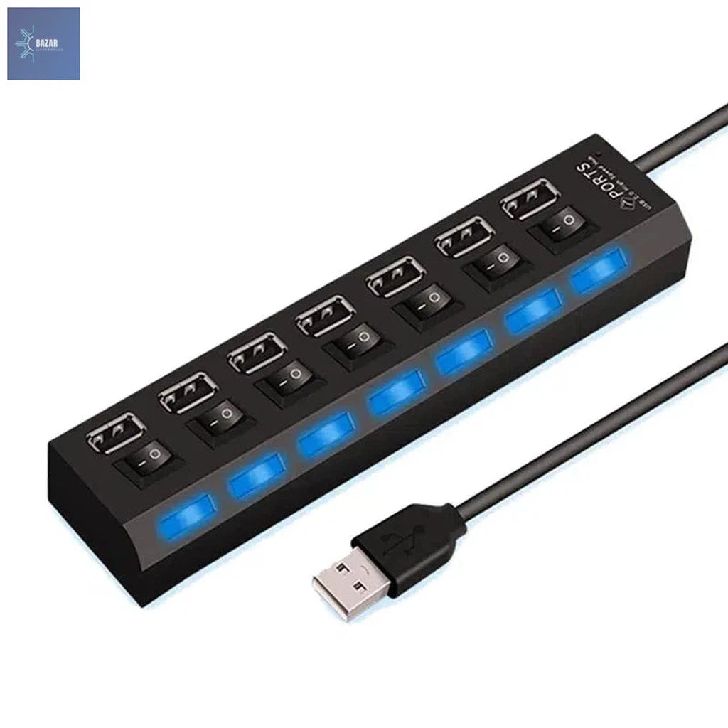 Adaptador USB de Alta Velocidad con 4/7 Puertos | Expande Conectividad con Control LED Individual-BAZAR ELECTRONICO-BAZAR ELECTRONICO