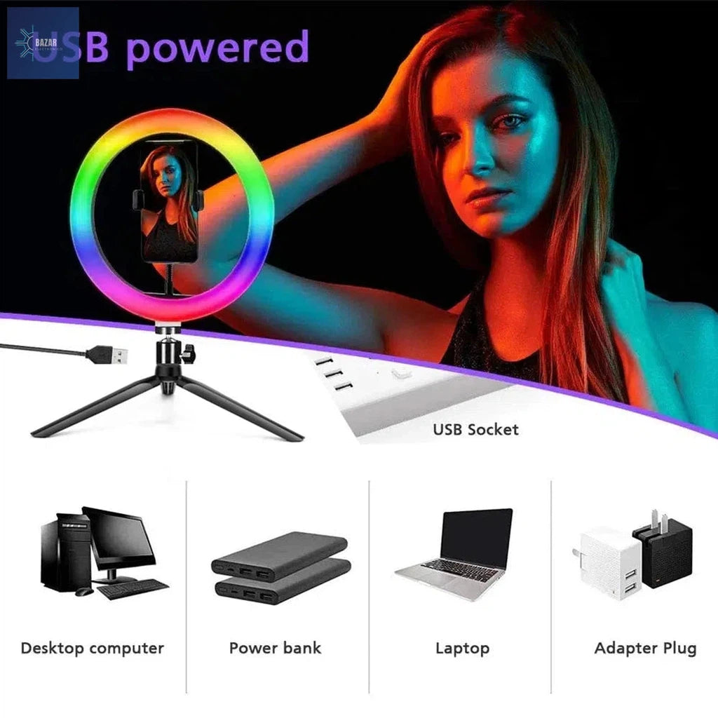 Anillo de Luz RGB LED para Fotografía y Vídeos: Ilumina tus Creaciones con Control Remoto y Brillo Ajustable-BAZAR ELECTRONICO-BAZAR ELECTRONICO