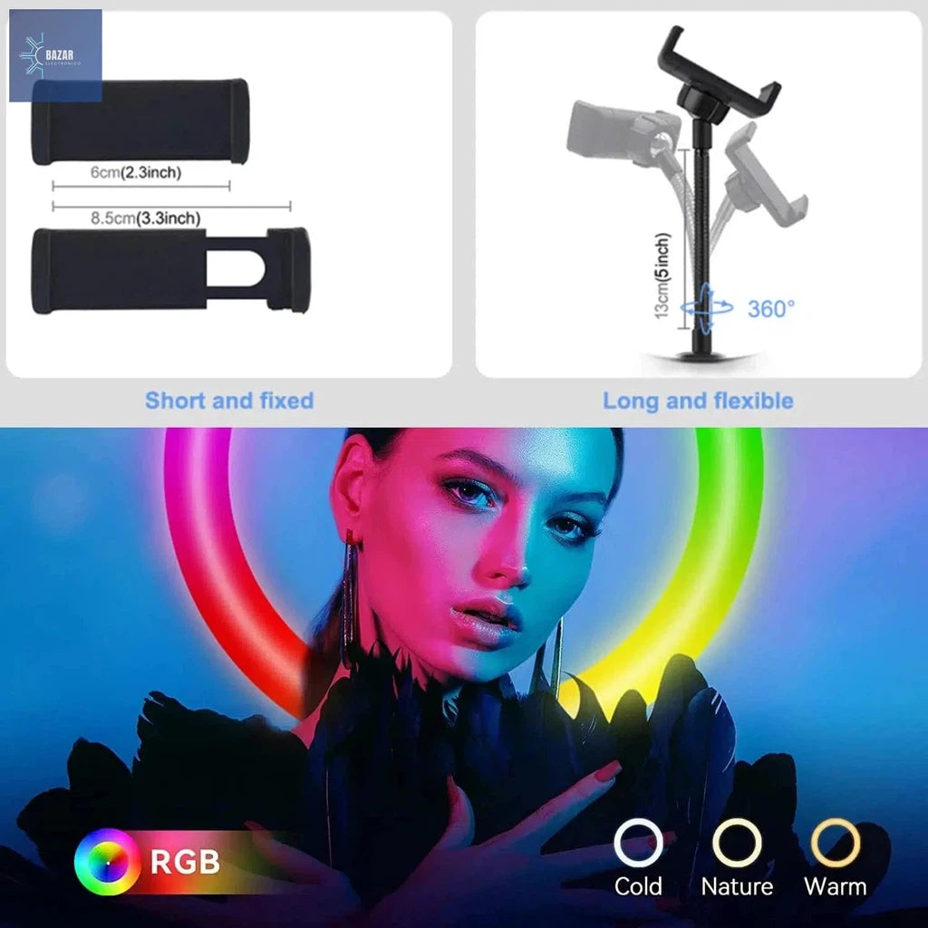 Anillo de Luz RGB LED para Fotografía y Vídeos: Ilumina tus Creaciones con Control Remoto y Brillo Ajustable-BAZAR ELECTRONICO-BAZAR ELECTRONICO