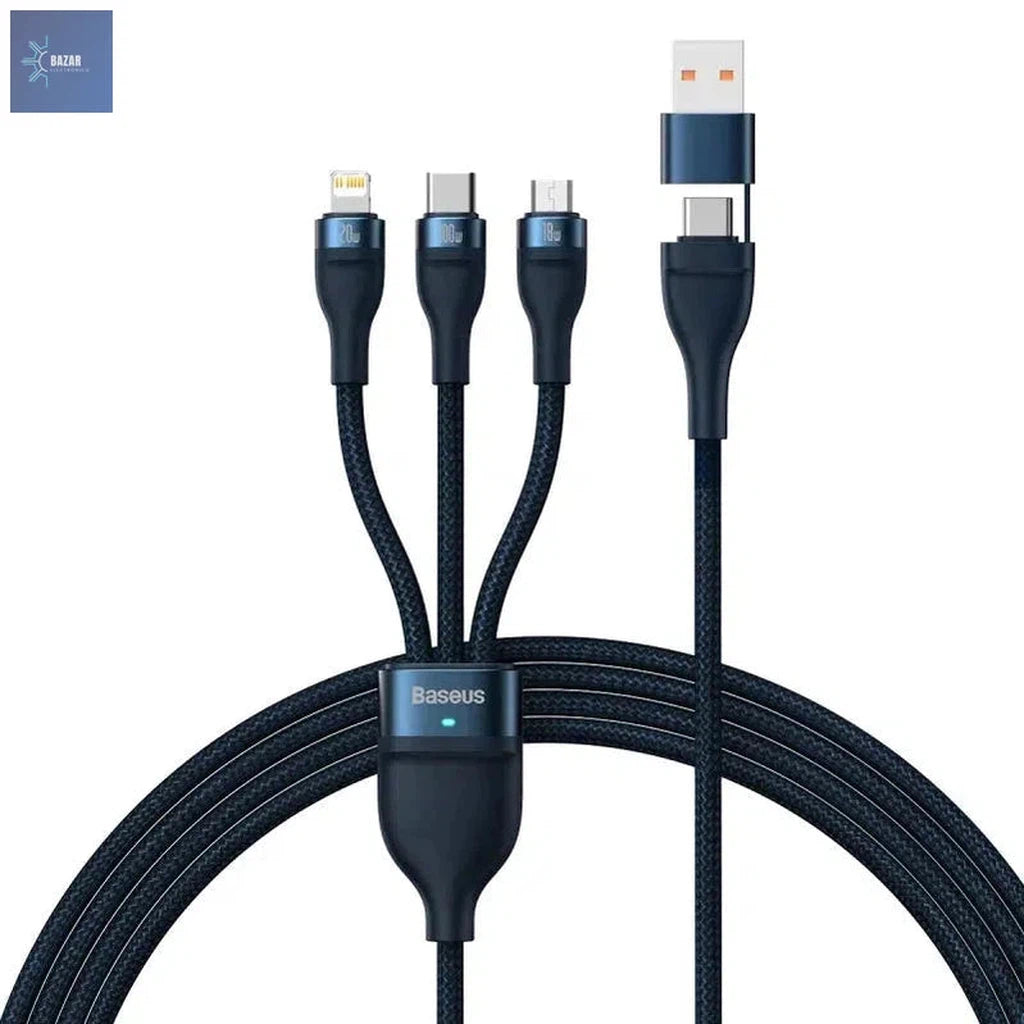 Baseus Cable USB Tipo C 3 en 1: Carga Rápida de 100W para iPhone, MacBook, Samsung y Xiaomi-BAZAR ELECTRONICO-Blue-1.2m-BAZAR ELECTRONICO