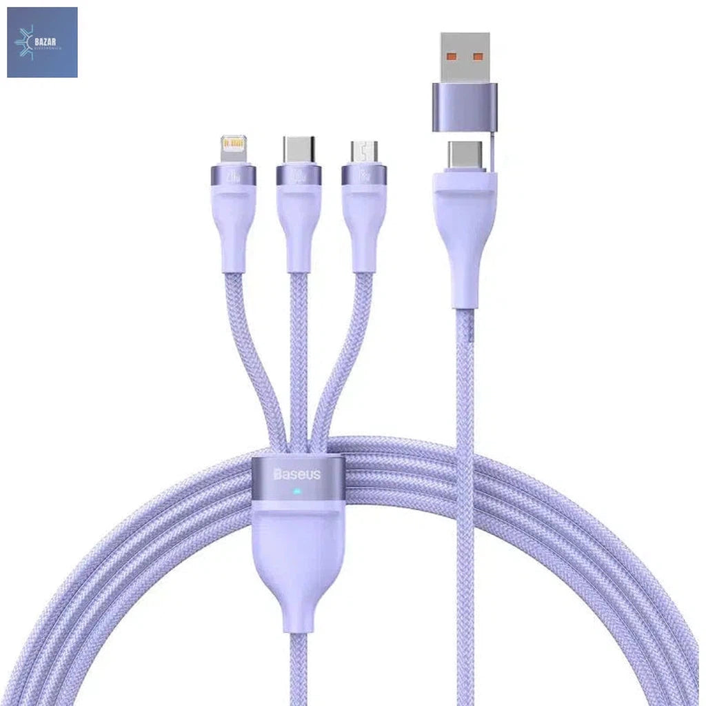 Baseus Cable USB Tipo C 3 en 1: Carga Rápida de 100W para iPhone, MacBook, Samsung y Xiaomi-BAZAR ELECTRONICO-Purple-1.2m-BAZAR ELECTRONICO