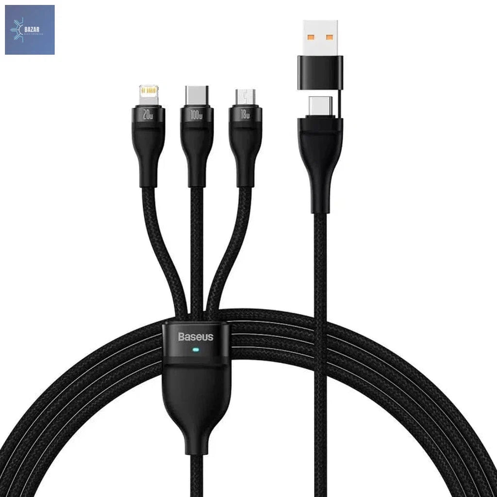 Baseus Cable USB Tipo C 3 en 1: Carga Rápida de 100W para iPhone, MacBook, Samsung y Xiaomi-BAZAR ELECTRONICO-Black-1.2m-BAZAR ELECTRONICO