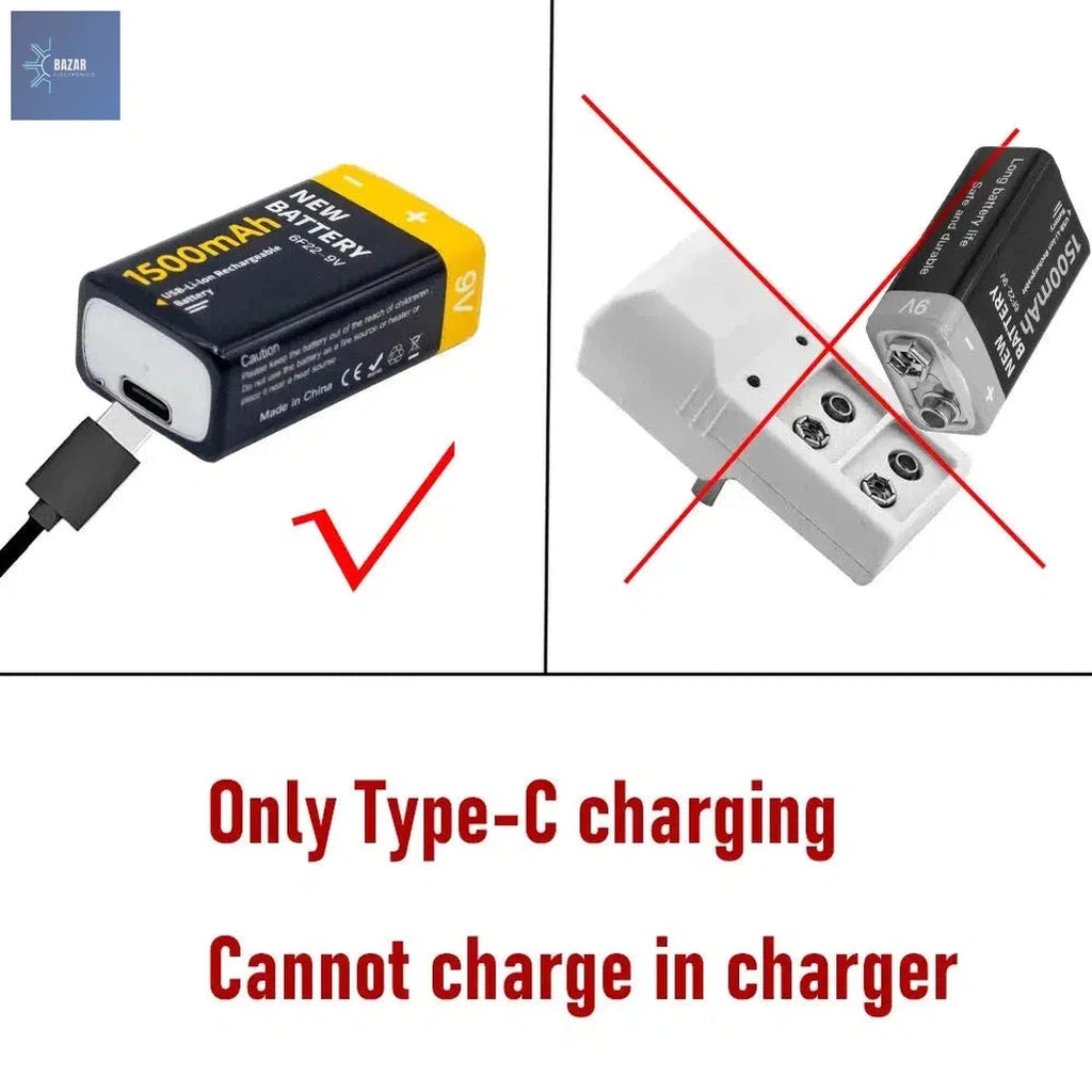 Batería USB de 9V 1500mAh: Alimentación Duradera y Control Remoto para Juguetes y Dispositivos Electrónicos-BAZAR ELECTRONICO-BAZAR ELECTRONICO