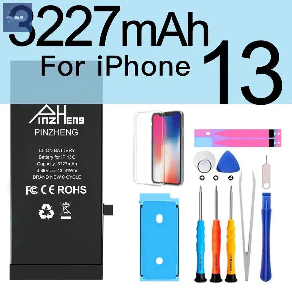 Batería de Alta Capacidad para iPhone X/XS/XR/11/12/13 | Reemplazo PINZHENG con Garantía y Máximo Rendimiento-BAZAR ELECTRONICO-3227mAh For i13-BAZAR ELECTRONICO