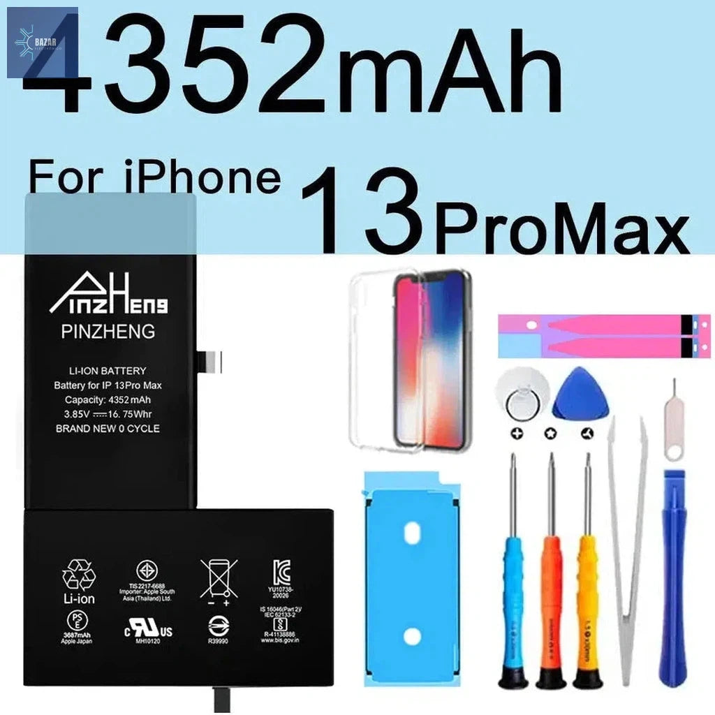 Batería de Alta Capacidad para iPhone X/XS/XR/11/12/13 | Reemplazo PINZHENG con Garantía y Máximo Rendimiento-BAZAR ELECTRONICO-4352mAh For 13ProMax-BAZAR ELECTRONICO