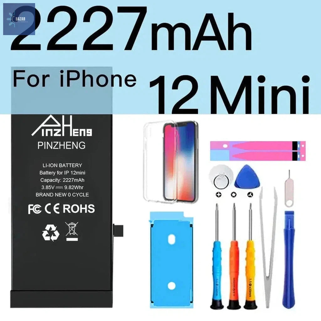 Batería de Alta Capacidad para iPhone X/XS/XR/11/12/13 | Reemplazo PINZHENG con Garantía y Máximo Rendimiento-BAZAR ELECTRONICO-2227mAh For i12 MINI-BAZAR ELECTRONICO