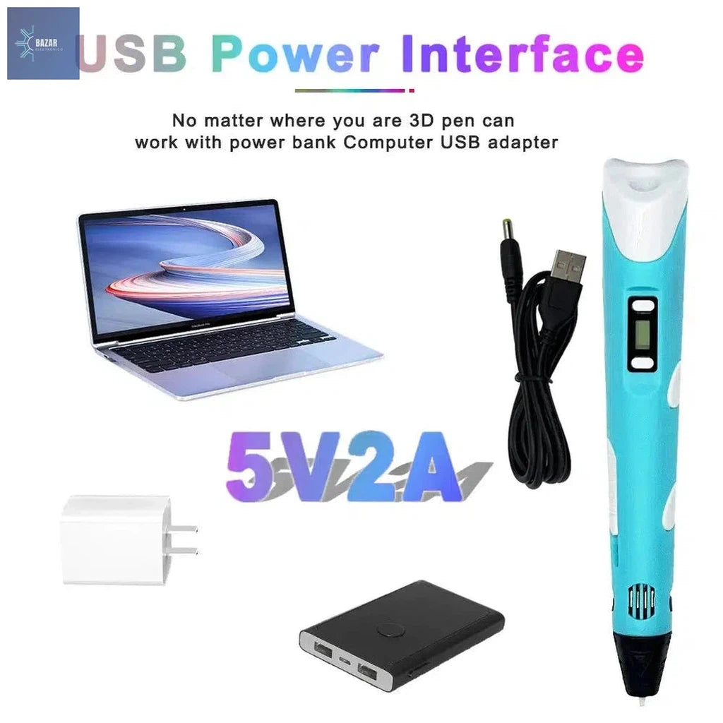 Bolígrafo de Impresión 3D USB para Niños | Creatividad con Filamento PLA Ecológico y Seguro-BAZAR ELECTRONICO-BAZAR ELECTRONICO