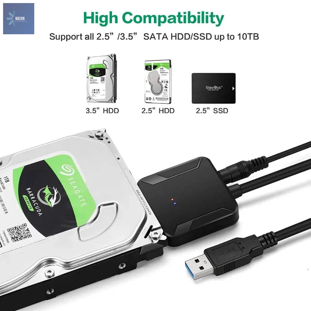 Cable Adaptador SATA a USB 3.0 con UASP | Transferencias Rápidas y Compatibilidad con SSD/HDD-BAZAR ELECTRONICO-BAZAR ELECTRONICO