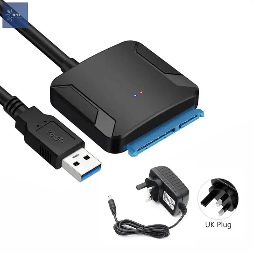 Cable Adaptador SATA a USB 3.0 con UASP | Transferencias Rápidas y Compatibilidad con SSD/HDD-BAZAR ELECTRONICO-With UK Plug-BAZAR ELECTRONICO