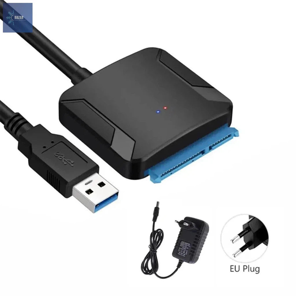 Cable Adaptador SATA a USB 3.0 con UASP | Transferencias Rápidas y Compatibilidad con SSD/HDD-BAZAR ELECTRONICO-With EU Plug-BAZAR ELECTRONICO