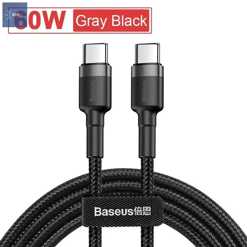 Cable Baseus USB Tipo C a USB C: Carga Rápida de 100W para iPhone 15, MacBook y Más-BAZAR ELECTRONICO-60W gray-2m-BAZAR ELECTRONICO