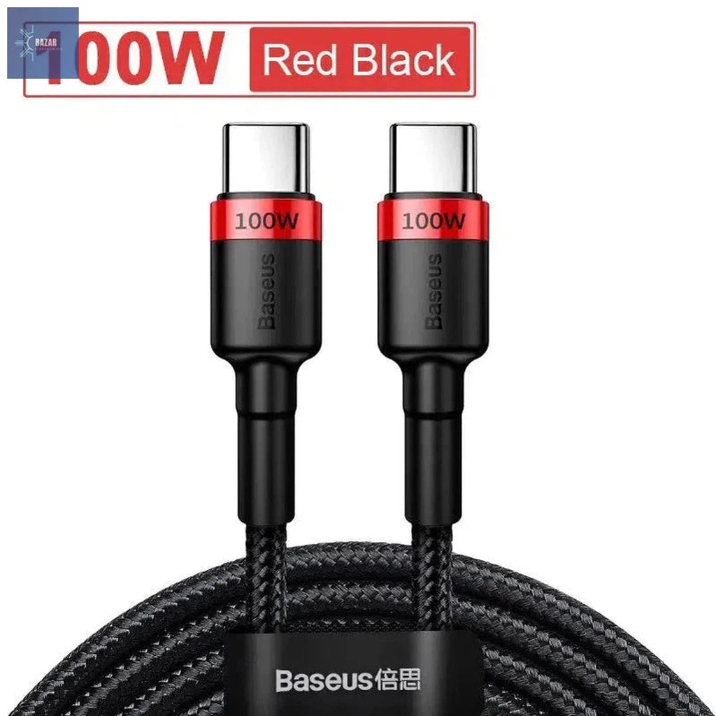 Cable Baseus USB Tipo C a USB C: Carga Rápida de 100W para iPhone 15, MacBook y Más-BAZAR ELECTRONICO-100W red-2m-BAZAR ELECTRONICO