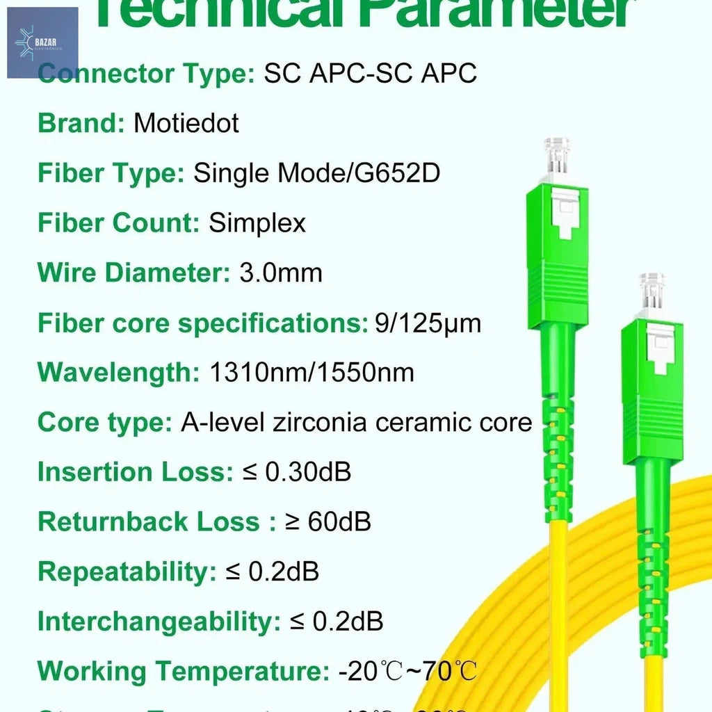 Cable Patch Jumper SC APC Simplex Monomodo – Conexión de Alta Calidad para Redes FTTH, Longitud 1m-5m-BAZAR ELECTRONICO-BAZAR ELECTRONICO