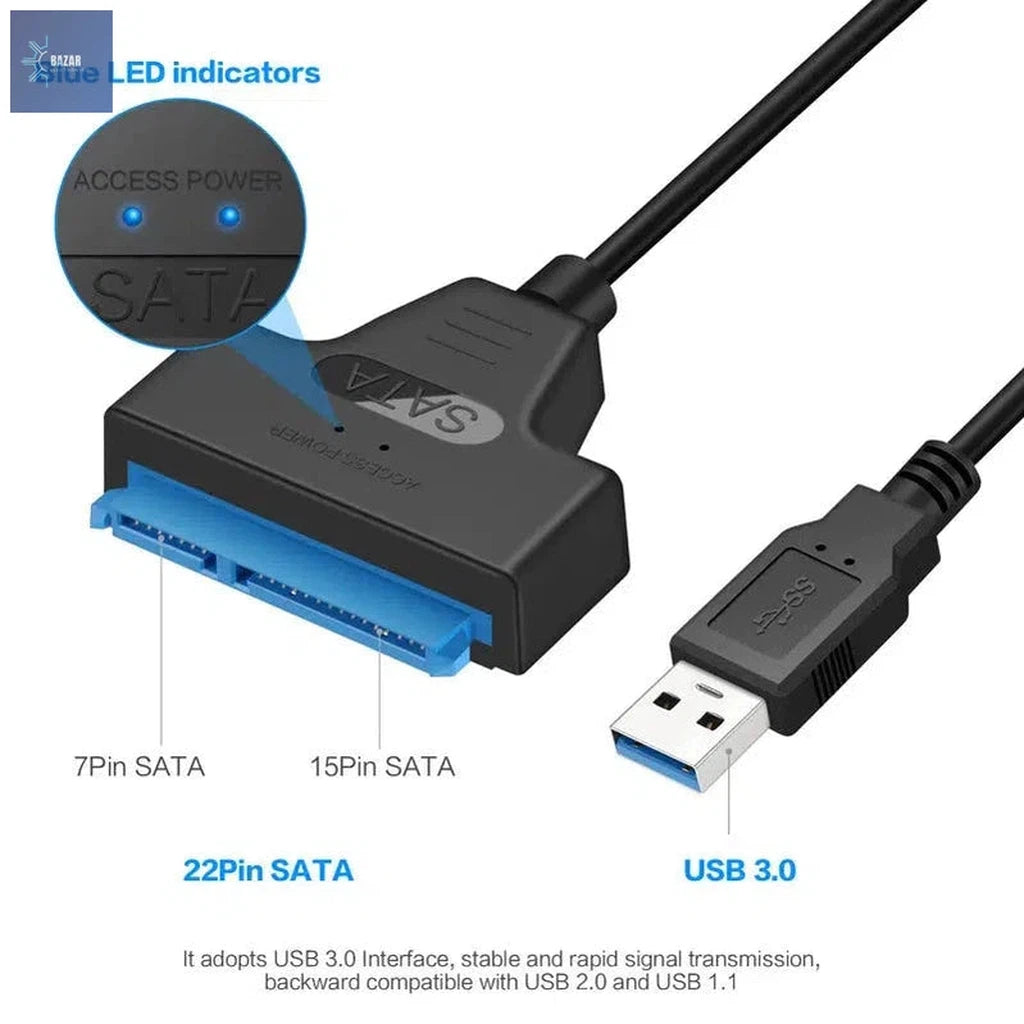 Cable SATA a USB 3.0 para HDD/SSD | Transferencia Rápida y Fiable con Velocidad de 6 Gbps-BAZAR ELECTRONICO-BAZAR ELECTRONICO