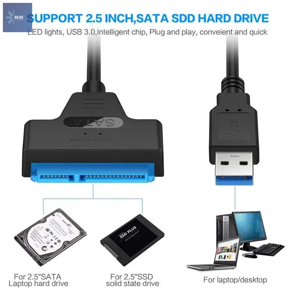 Cable SATA a USB 3.0 para HDD/SSD | Transferencia Rápida y Fiable con Velocidad de 6 Gbps-BAZAR ELECTRONICO-BAZAR ELECTRONICO