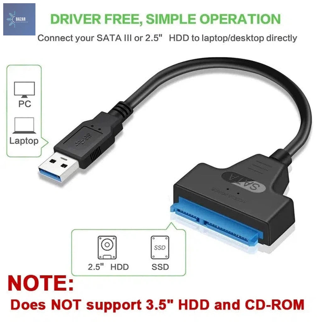 Cable SATA a USB 3.0 para HDD/SSD | Transferencia Rápida y Fiable con Velocidad de 6 Gbps-BAZAR ELECTRONICO-BAZAR ELECTRONICO