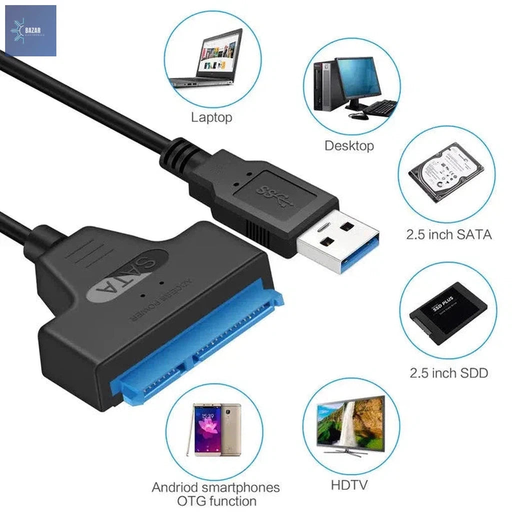 Cable SATA a USB 3.0 para HDD/SSD | Transferencia Rápida y Fiable con Velocidad de 6 Gbps-BAZAR ELECTRONICO-BAZAR ELECTRONICO