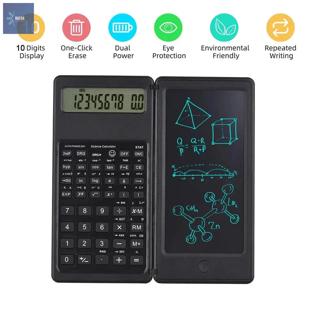 Calculadora Científica Plegable con Tableta de Escritura | Herramienta 2 en 1 para Cálculos y Notas-BAZAR ELECTRONICO-Black-BAZAR ELECTRONICO