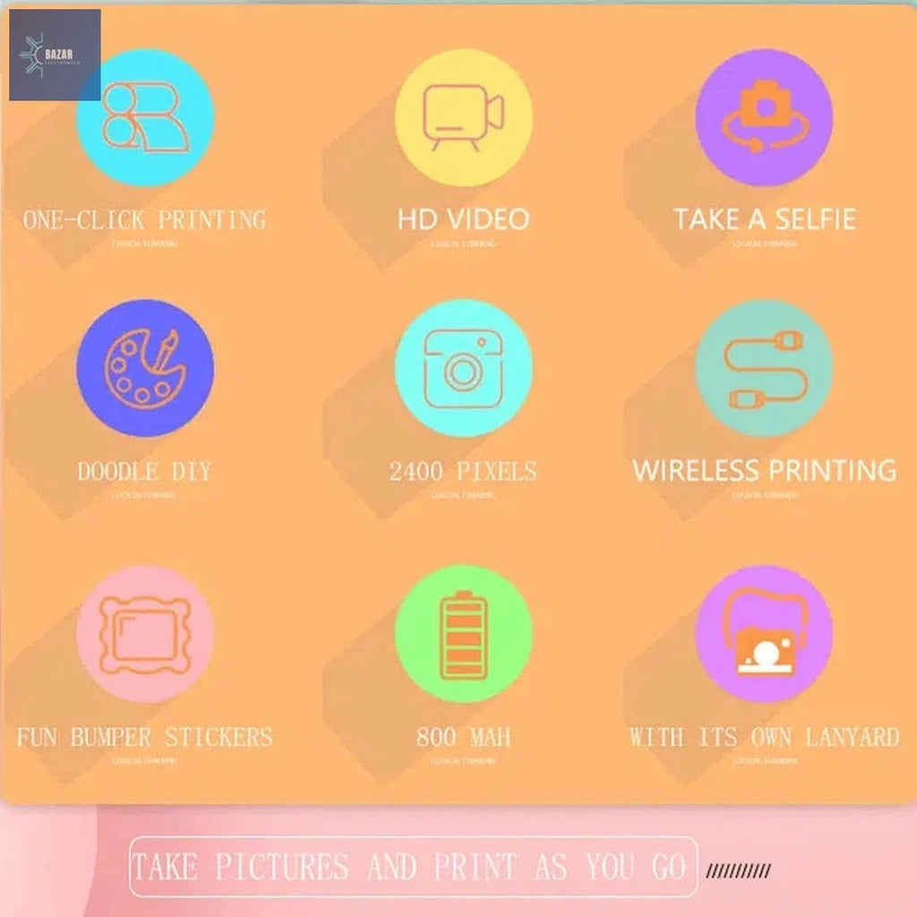 Cámara Digital para Niños con Impresión Instantánea: Diversión Creativa y Aprendizaje con Vídeos y Fotos al Instante-BAZAR ELECTRONICO-BAZAR ELECTRONICO