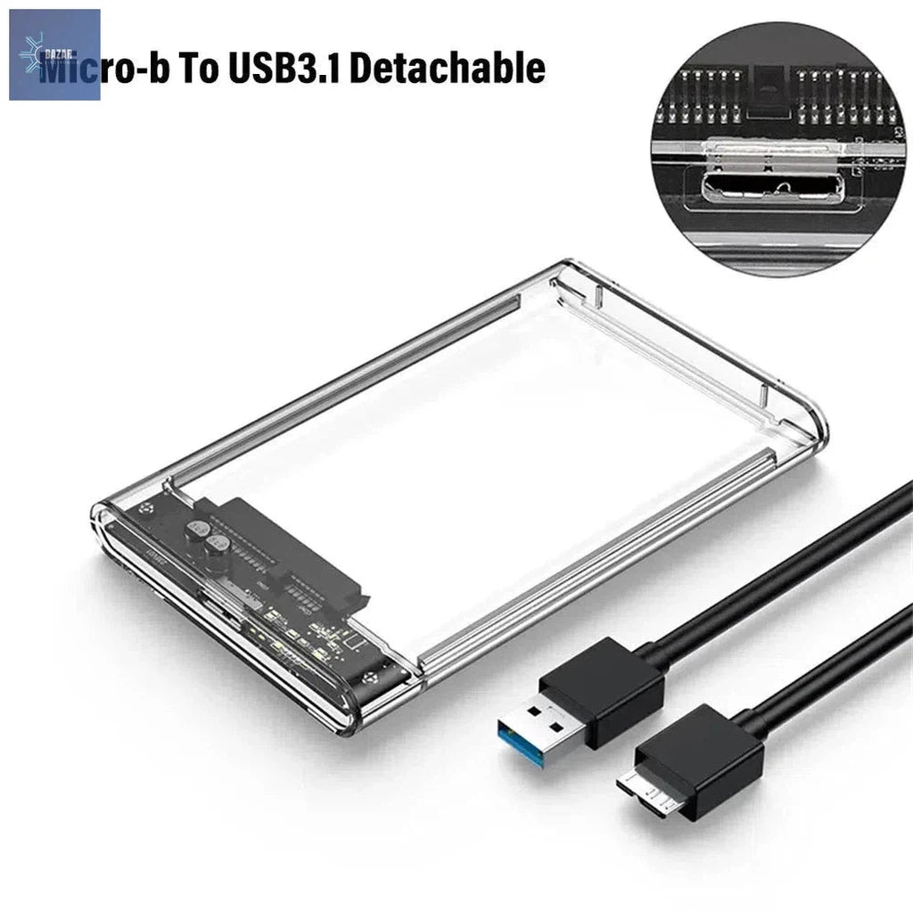 Carcasa Externa Transparente para Disco Duro 2.5'' – USB 3.1, Soporte UASP, Compatible con HDD/SSD hasta 4TB-BAZAR ELECTRONICO-DZK0230N1-BAZAR ELECTRONICO