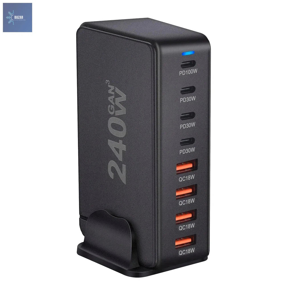 Cargador GaN de 240W con 8 Puertos USB: Potencia y Carga Rápida para Móviles, Tablets y Laptops-BAZAR ELECTRONICO-BAZAR ELECTRONICO