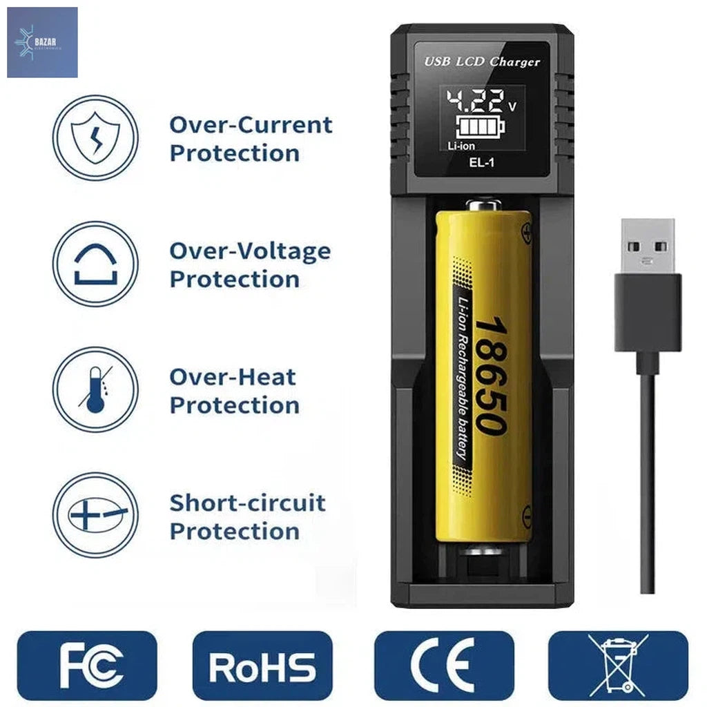 Cargador Inteligente de Batería LCD USB: Control Total y Seguridad para Litio 18650 y NI-MH AA/AAA-BAZAR ELECTRONICO-BAZAR ELECTRONICO