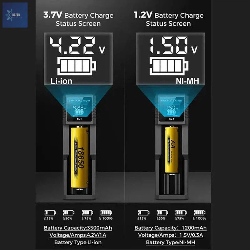 Cargador Inteligente de Batería LCD USB: Control Total y Seguridad para Litio 18650 y NI-MH AA/AAA-BAZAR ELECTRONICO-BAZAR ELECTRONICO