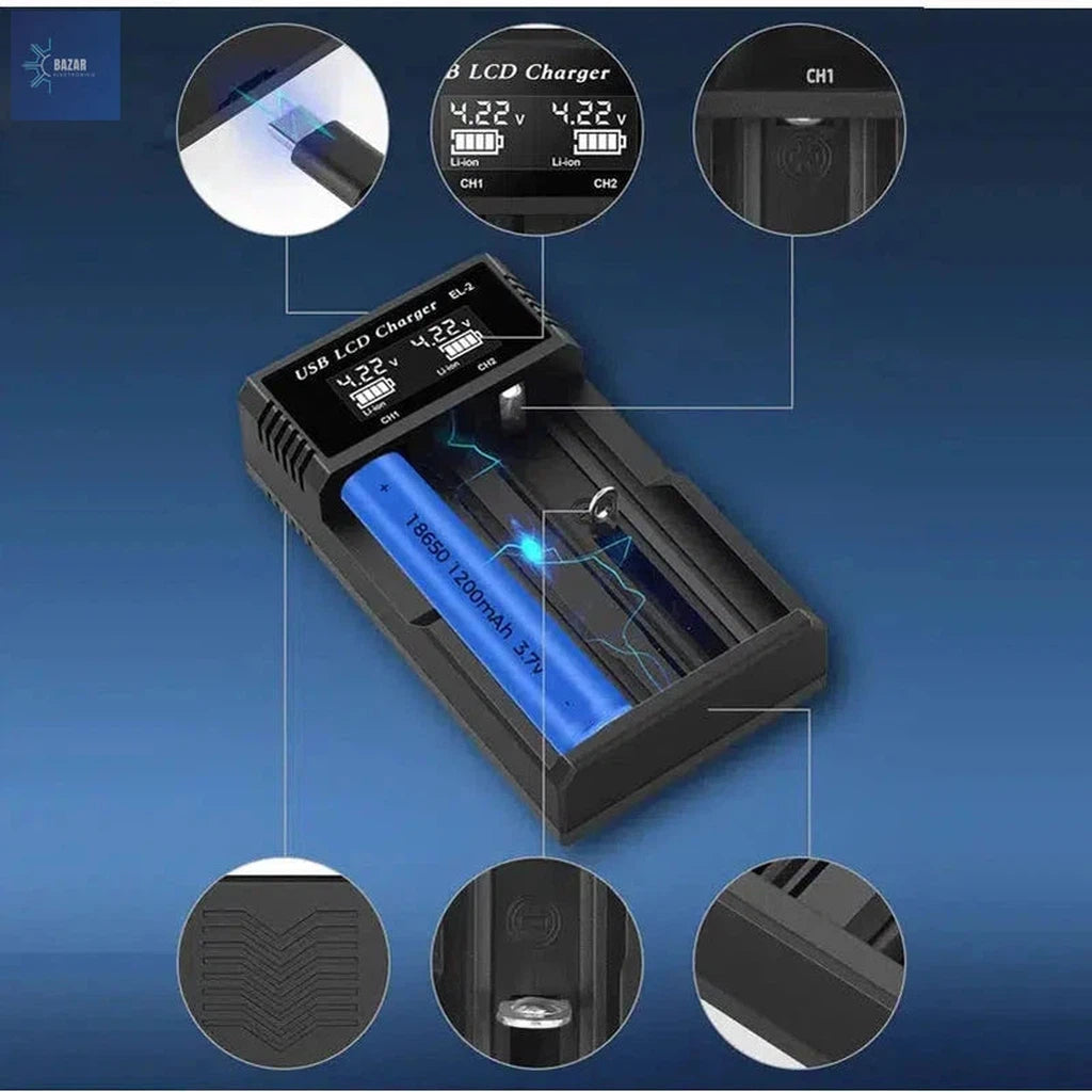 Cargador Inteligente de Batería LCD USB: Control Total y Seguridad para Litio 18650 y NI-MH AA/AAA-BAZAR ELECTRONICO-BAZAR ELECTRONICO