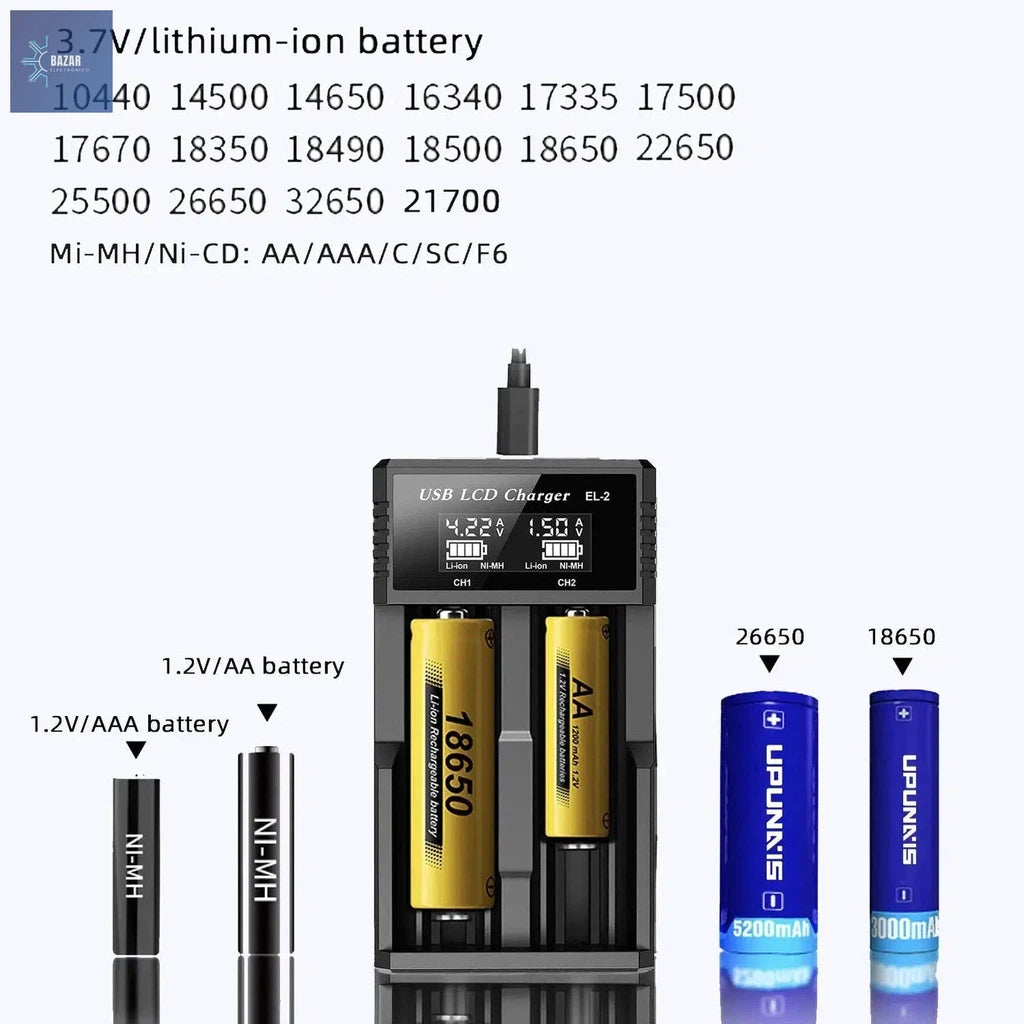 Cargador Inteligente de Batería LCD USB: Control Total y Seguridad para Litio 18650 y NI-MH AA/AAA-BAZAR ELECTRONICO-BAZAR ELECTRONICO