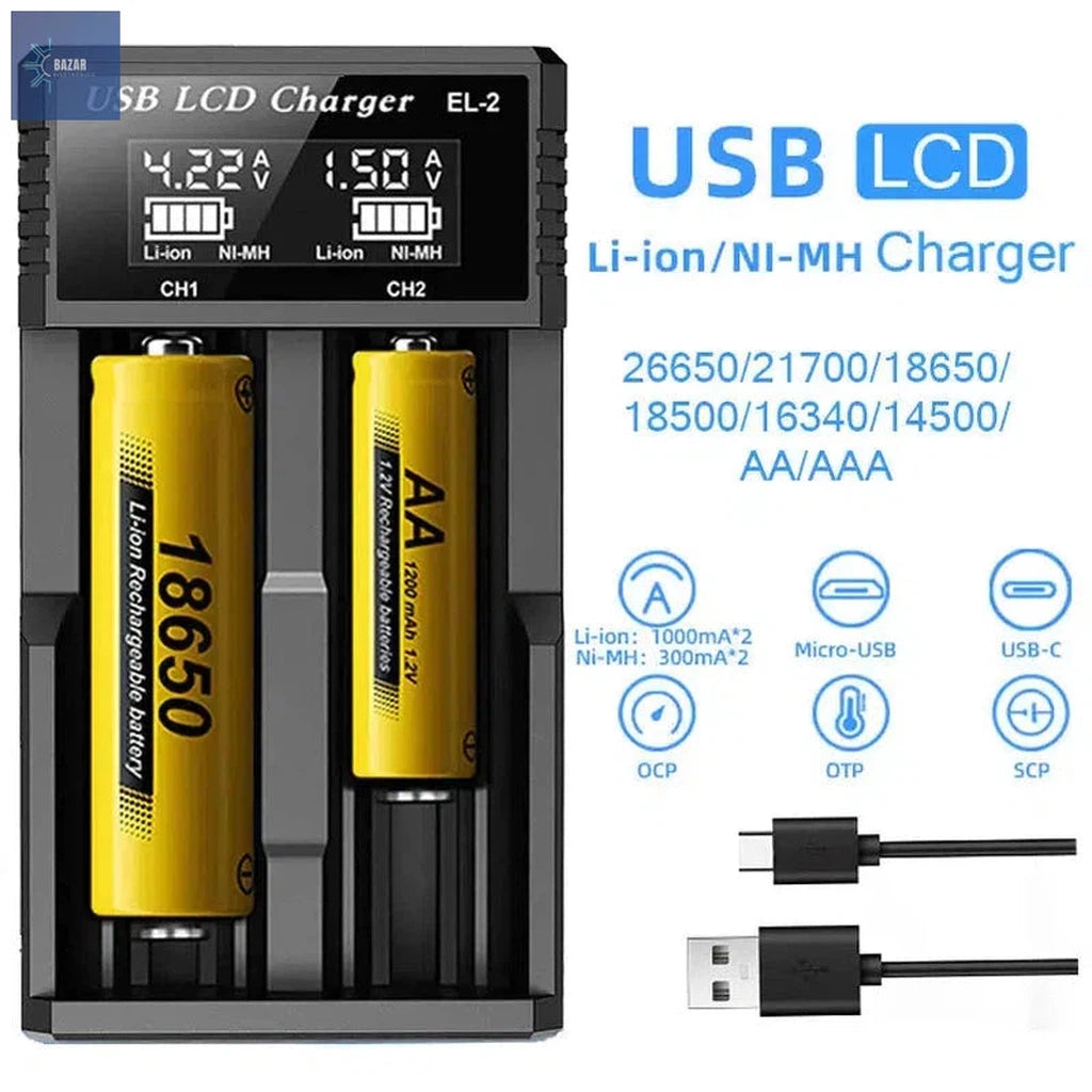 Cargador Inteligente de Batería LCD USB: Control Total y Seguridad para Litio 18650 y NI-MH AA/AAA-BAZAR ELECTRONICO-BAZAR ELECTRONICO