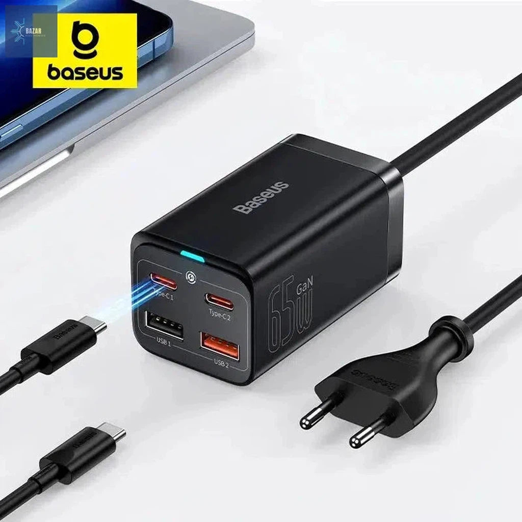 Cargador Rápido 4 en 1 Baseus de 65W: Carga Simultánea para iPhone 15, Laptops y Más-BAZAR ELECTRONICO-BAZAR ELECTRONICO