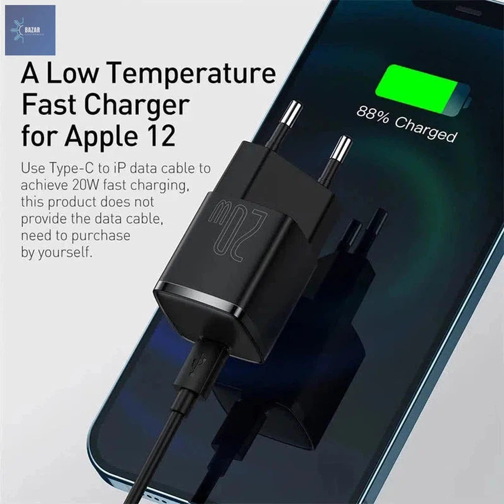 Cargador USB Tipo C Baseus de 20W: Carga Rápida y Compacta para iPhone 15, 14, 13 y Más-BAZAR ELECTRONICO-BAZAR ELECTRONICO