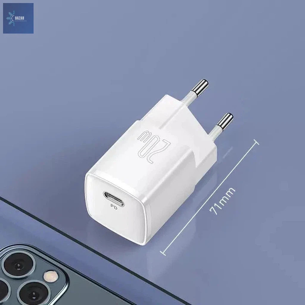 Cargador USB Tipo C Baseus de 20W: Carga Rápida y Compacta para iPhone 15, 14, 13 y Más-BAZAR ELECTRONICO-20W Mini White-BAZAR ELECTRONICO