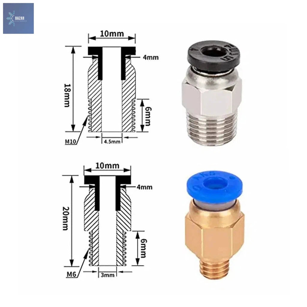 Conectores Neumáticos PC4-M6/M10 para Creality Ender 3/5 | Ajuste Preciso y Durabilidad en Impresoras 3D-BAZAR ELECTRONICO-BAZAR ELECTRONICO