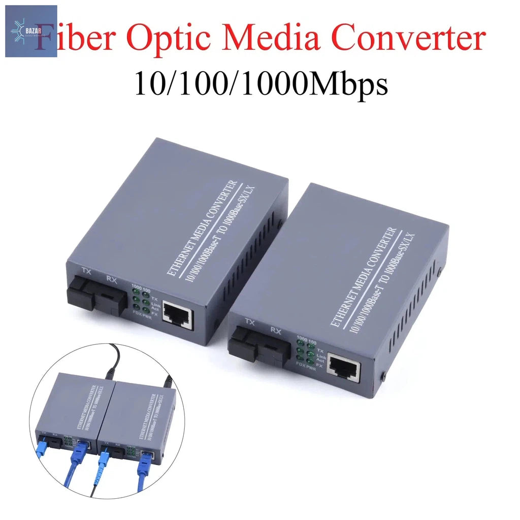 Convertidor de Medios de Fibra Óptica Gigabit – 10/100/1000Mbps, Extensión hasta 20Km, Compatible con SC-Port y UPC/APC"-BAZAR ELECTRONICO-Kit-CN-BAZAR ELECTRONICO