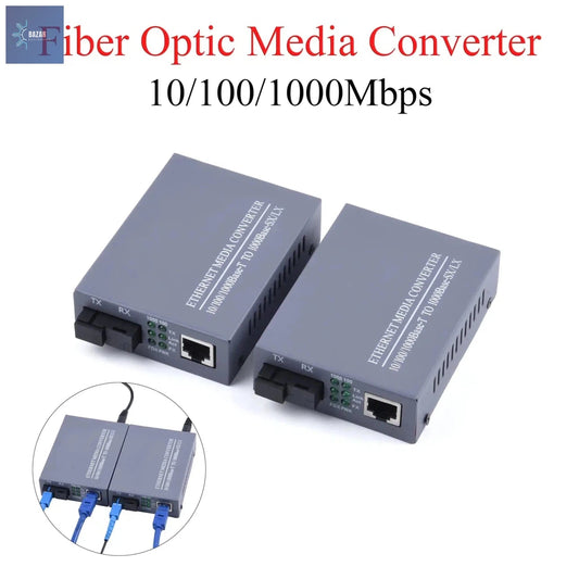 Convertidor de Medios de Fibra Óptica Gigabit – 10/100/1000Mbps, Extensión hasta 20Km, Compatible con SC-Port y UPC/APC"-BAZAR ELECTRONICO-Kit-CN-BAZAR ELECTRONICO