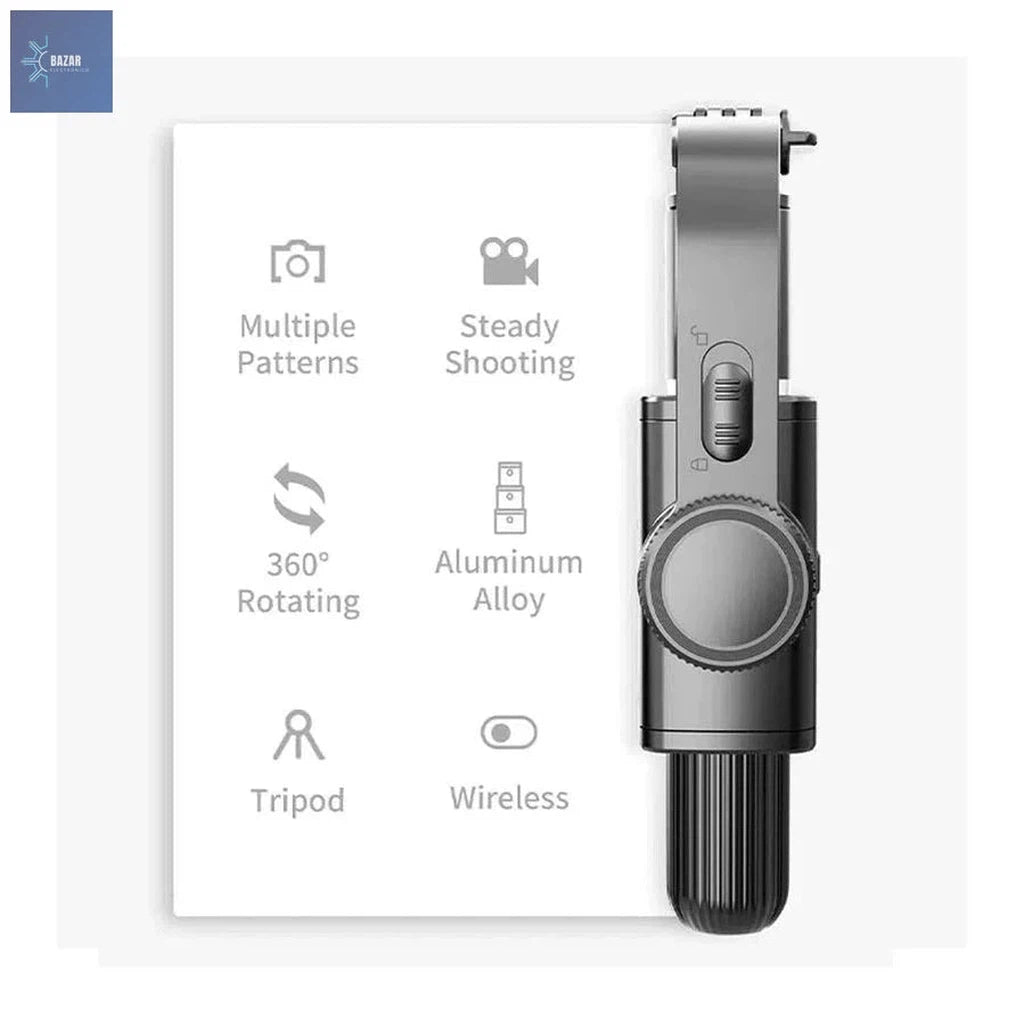 Estabilizador de Cardán de 1 Eje para Teléfonos: Vídeos Estables y Profesionales con Control Remoto y Palo Selfie Integrado-BAZAR ELECTRONICO-Black-BAZAR ELECTRONICO