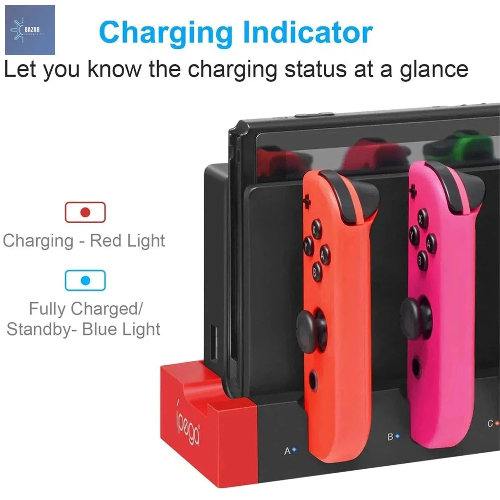 Estación de Carga IPEGA PG-9186: Carga Rápida para 4 Controladores Joy-Con de Nintendo Switch y OLED-BAZAR ELECTRONICO-BAZAR ELECTRONICO