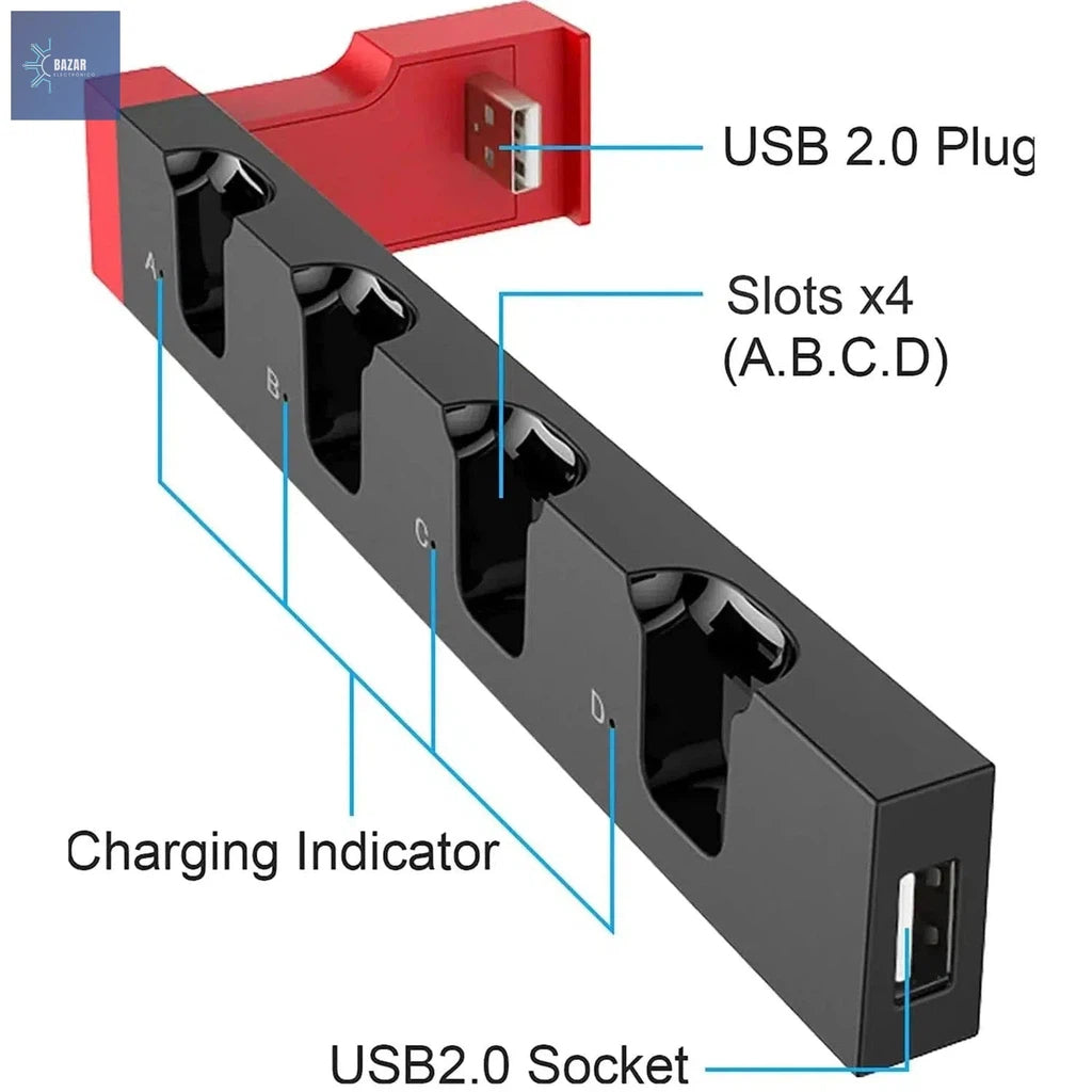 Estación de Carga IPEGA PG-9186: Carga Rápida para 4 Controladores Joy-Con de Nintendo Switch y OLED-BAZAR ELECTRONICO-BAZAR ELECTRONICO