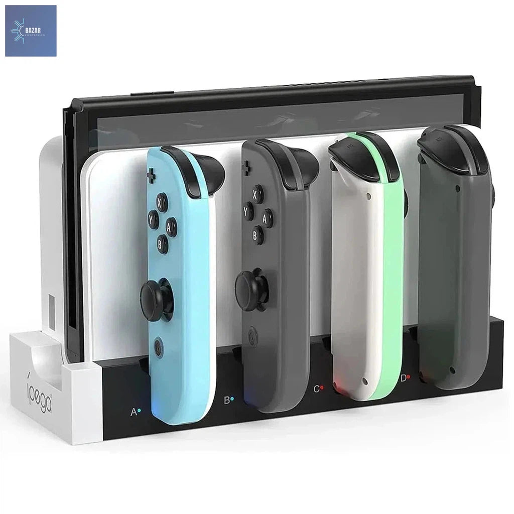 Estación de Carga IPEGA PG-9186: Carga Rápida para 4 Controladores Joy-Con de Nintendo Switch y OLED-BAZAR ELECTRONICO-White-BAZAR ELECTRONICO