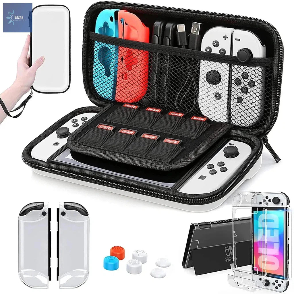 Estuche de Transporte 9 en 1 para Nintendo Switch y OLED: Protección Completa y Accesorios Esenciales para Jugadores-BAZAR ELECTRONICO-White-BAZAR ELECTRONICO