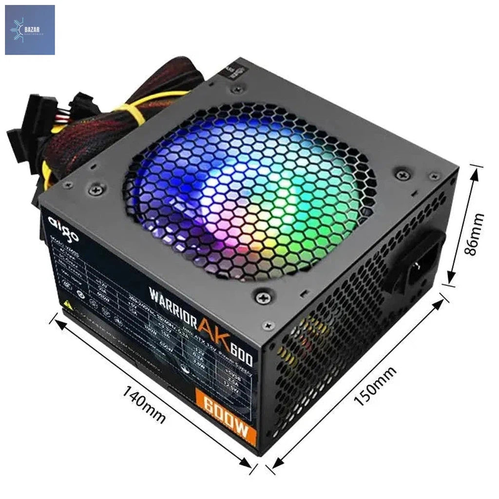 Fuente de Alimentación Go AK-PSU 120W con Iluminación RGB | Potencia Silenciosa para PC de Alto Rendimiento-BAZAR ELECTRONICO-600W-EU Plug-BAZAR ELECTRONICO