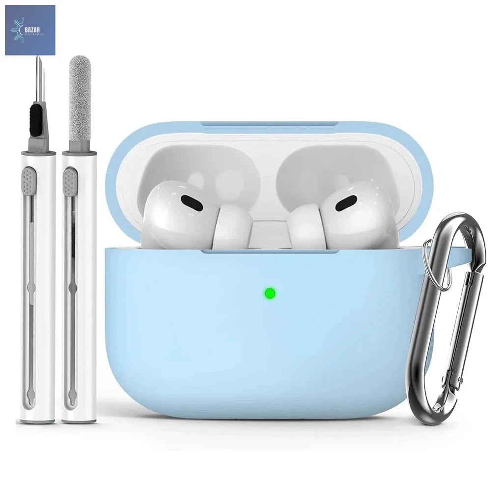 Funda de Silicona Suave para AirPods Pro (2ª Gen) con Kit de Limpieza: Protección Elegante y Mantenimiento Óptimo-BAZAR ELECTRONICO-light blue-BAZAR ELECTRONICO