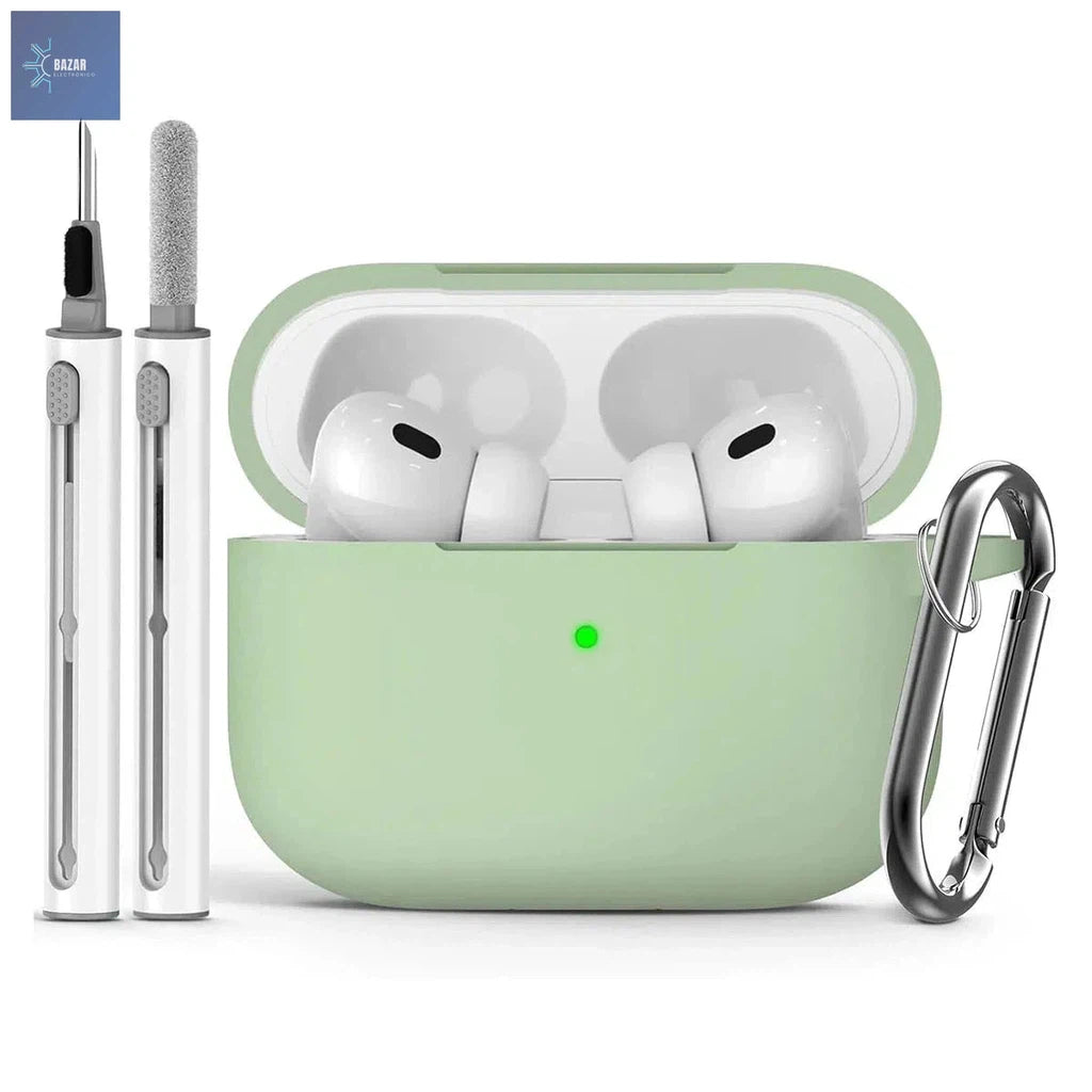 Funda de Silicona Suave para AirPods Pro (2ª Gen) con Kit de Limpieza: Protección Elegante y Mantenimiento Óptimo-BAZAR ELECTRONICO-Matcha Green-BAZAR ELECTRONICO